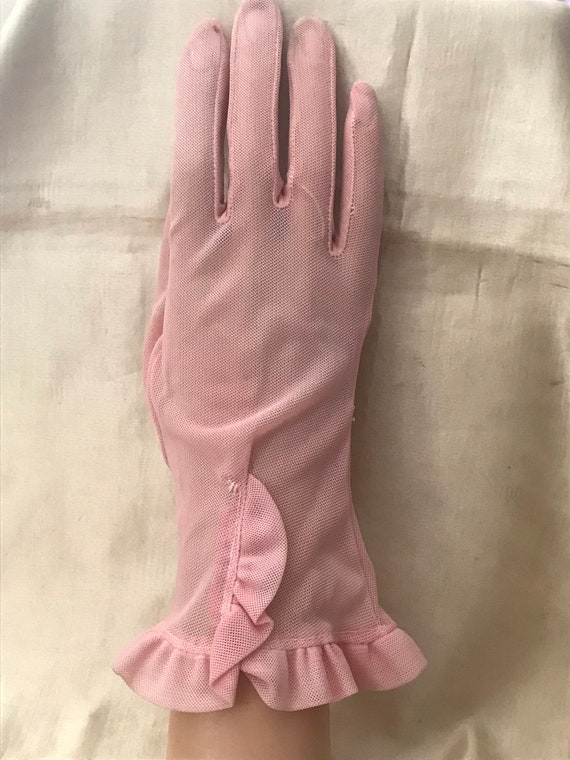 Vintage Gloves • 1950’s Pink Nylon Dress Gloves • 