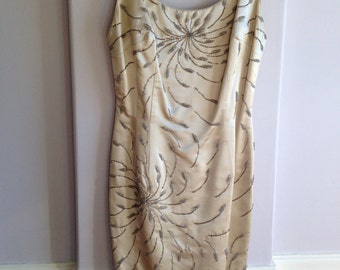 1950's / 60's Silk / Rayon Beaded Cocktail Dress / Vintage Wedding Dress /Glass Seed Beaded Dress / Vintage 50's Size 10
