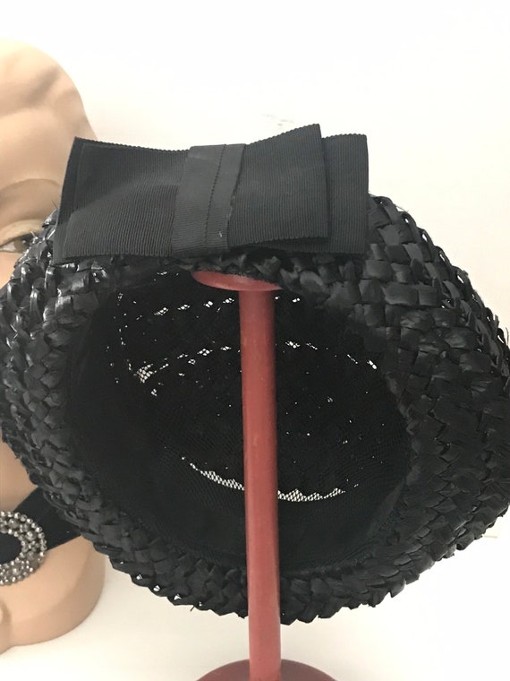 Vintage Straw Boater Hat • Ladies Black Straw Boa… - image 2