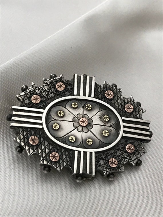 Antique Georgian Brooch-Pendant / Sterling & Gold Georgian Pin