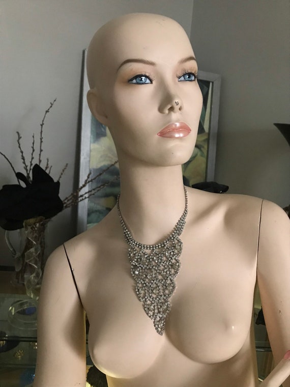 Vintage Jewelry/ 70’s Rhinestone Bib Necklace/ Ci… - image 5