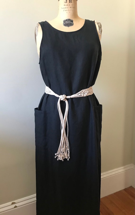 Vintage Linen Dress / Black Linen Tank Dress / Su… - image 3