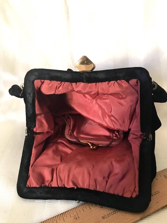 Vintage Wristlet Purse• Black Velvet Evening Purs… - image 2