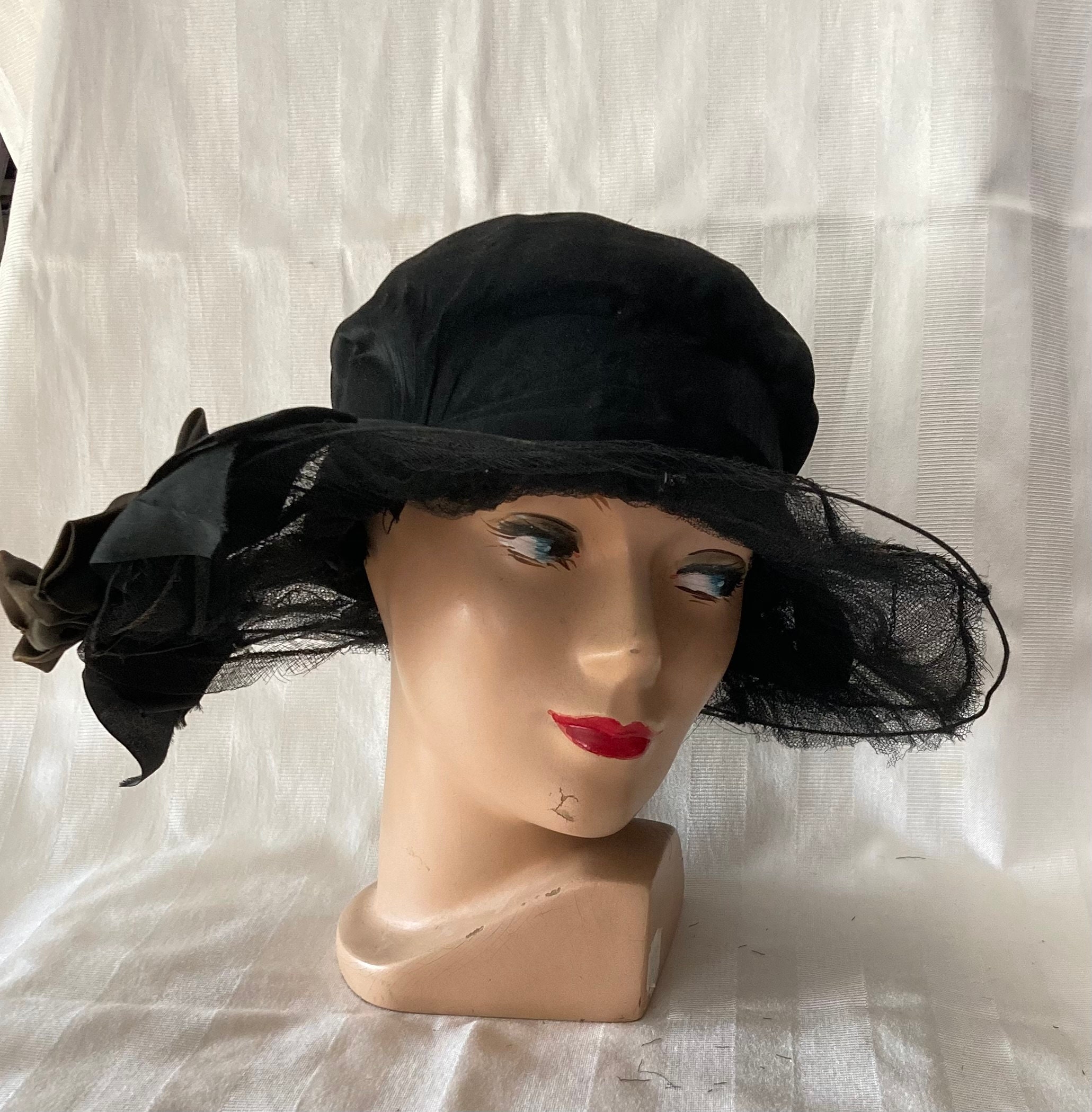 Miss Nancy Ladies Vintage Black Hat W/ Embellishments & Veil Size 22 Unique Chic Black Crystal Veil Hat - Black Kentucky Derby Hat - Black  main image 4