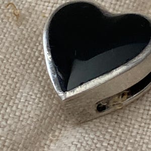 Vintage Enamel Heart • Enamel Over Silver Black Heart• Choker Necklace Charm/ Pendant • Jewelry Finding