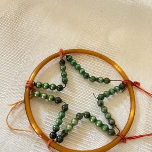Victorian Christmas Tree Ornament•Glass Ornament•Glass Beaded Star In Circle• Antique Ornaments • Star Within a Circle• Vintage Xmas Decor•