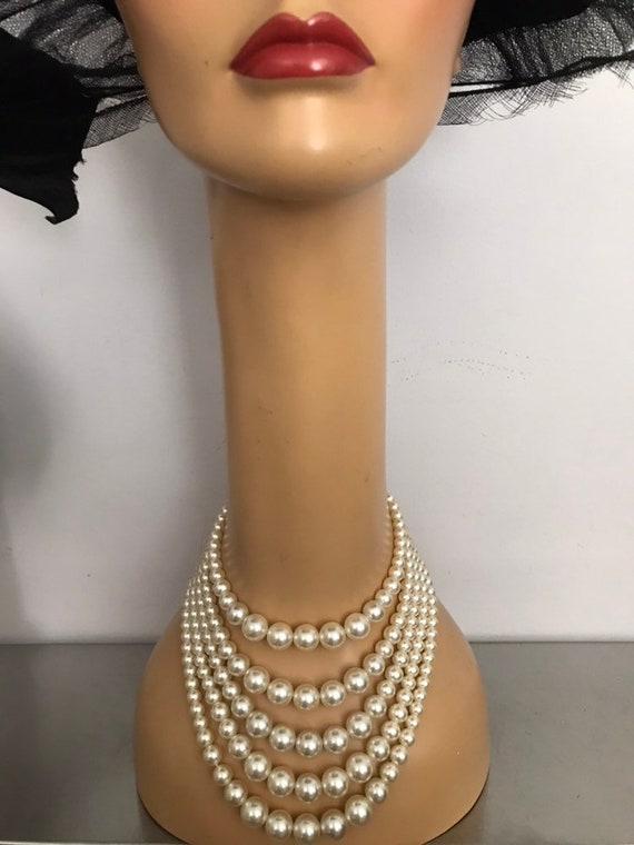 Vintage Jewelry / Faux Pearl 5 Strand Beaded Neck… - image 6