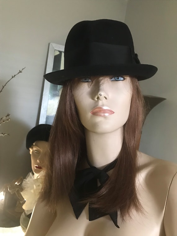 Vintage Fedora Hat• Unisex Fedora • Black Fedora Hat•… Gem