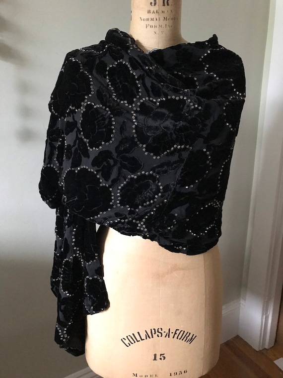 1950's /60's Black Silk Cut Velvet and Rhinestone… - image 1