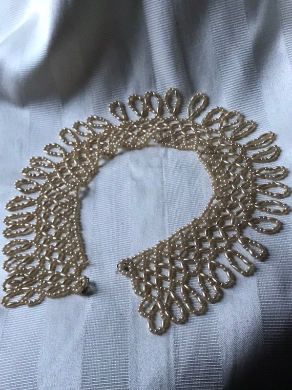 Beaded Faux Glass Pearl Collar Necklace/ 1950’s Pe