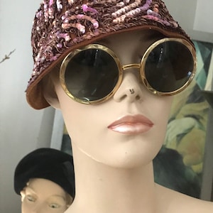 Vintage Sequined Bucket Hat • Vintage Accessory Wool Felt & Sequined Hat • 1960’s Hat •
