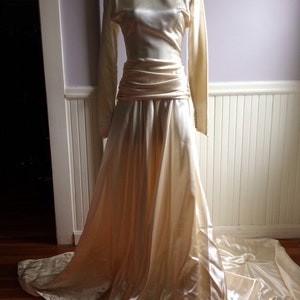 Vintage Wedding Gown / Circa Late 1940's Icy Pink Satin Wedding Gown