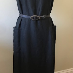 Vintage Linen Dress / Black Linen Tank Dress / Summer Linen Easy Dress / Slip-on Linen Summer Weight Dress
