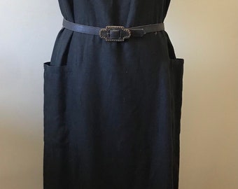 Vintage Linen Dress / Black Linen Tank Dress / Summer Linen Easy Dress / Slip-on Linen Summer Weight Dress