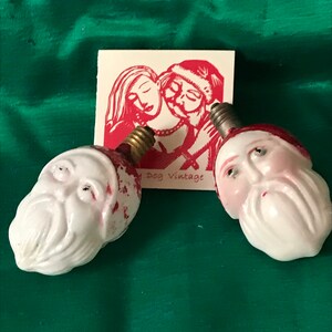 Vintage Xmas Decor/ Lot of 2 Vintage Christmas Santa Head Light Bulbs / Antique Christmas Decor/ Vintage Christmas