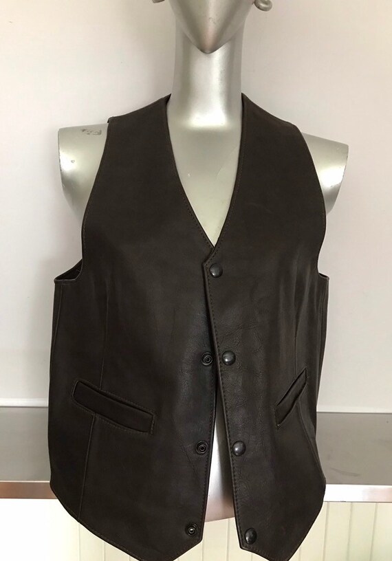 Brown Leather Vest / 70's 80's Leather 