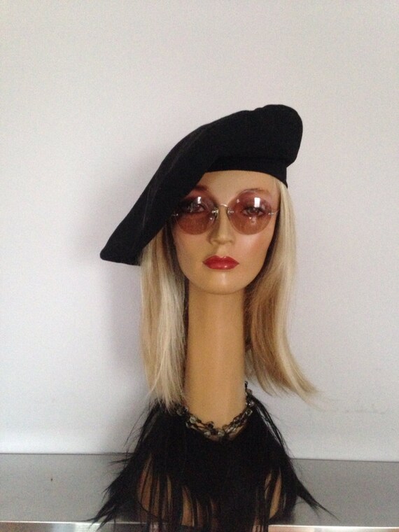 Vintage Hat • Black Wool  Oversized Beret •Avant-g