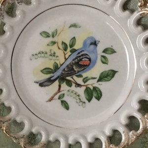 Decoratief vogelbord aan de muur / blauwe parkiet porseleinen bord / muurdecoratie / vogelbord voor verzamelaars / Made in Japan