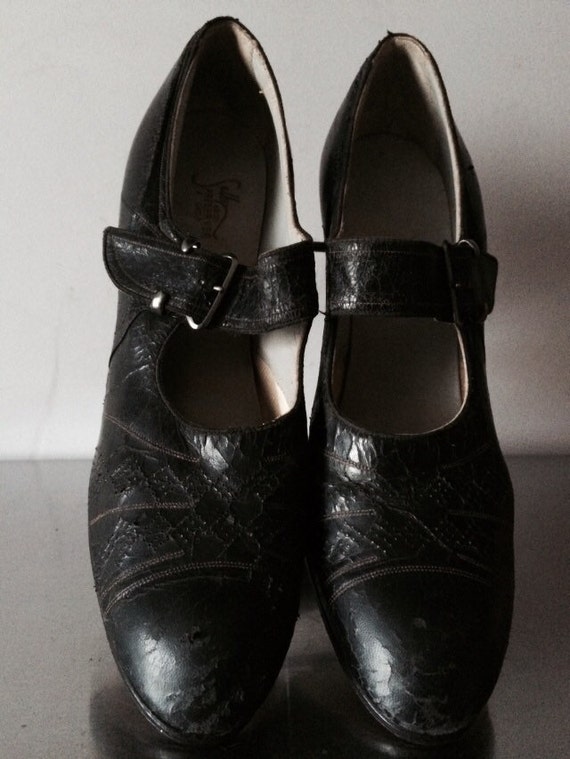Vintage 1920's Black Leather Mary Jane Shoes | Etsy