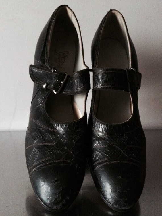 Vintage 1920's Black Leather Mary Jane Shoes Etsy