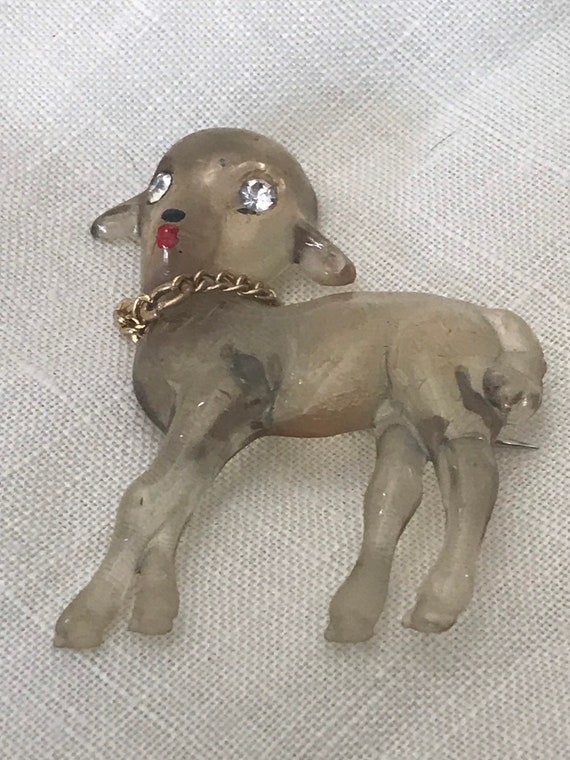 Vintage Jewelry • Plastic Lamb Pin • Baby Lamb Bro