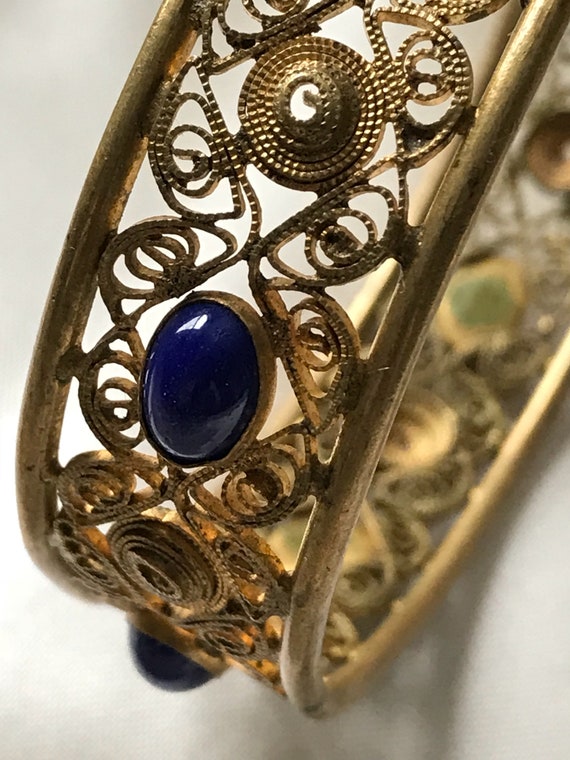 Vintage Costume Jewelry Bracelet / Blue Stone & B… - image 4
