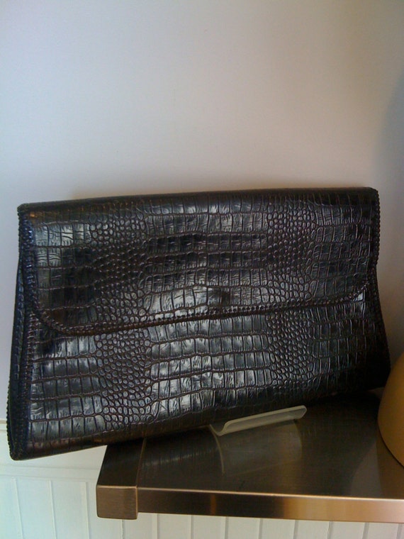 Faux Alligator Large Envelope Purse /Black / Circ… - image 3