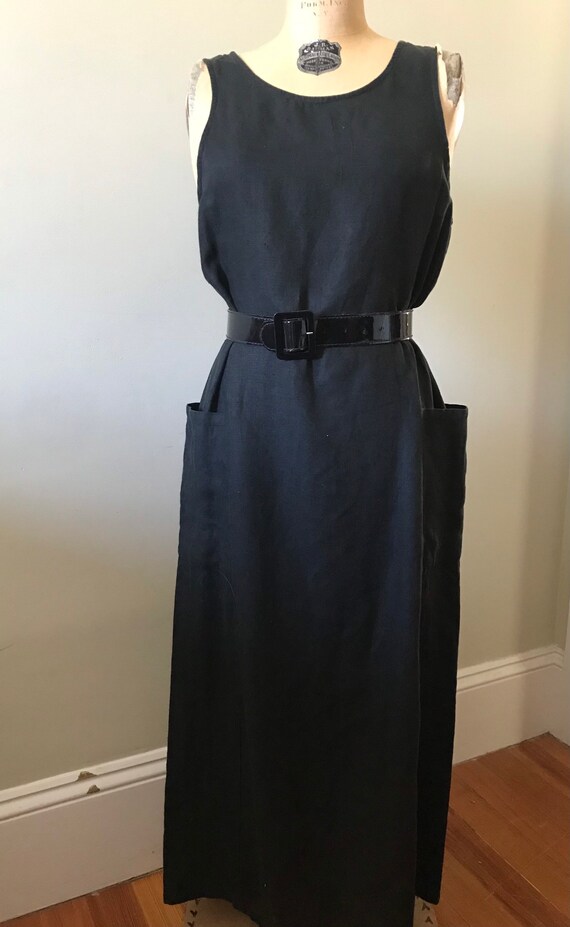 Vintage Linen Dress / Black Linen Tank Dress / Su… - image 4