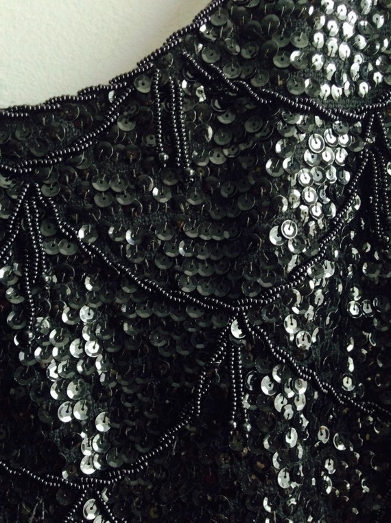 Black Sequined and Beaded Top / 1950's /60's Bead… - image 4