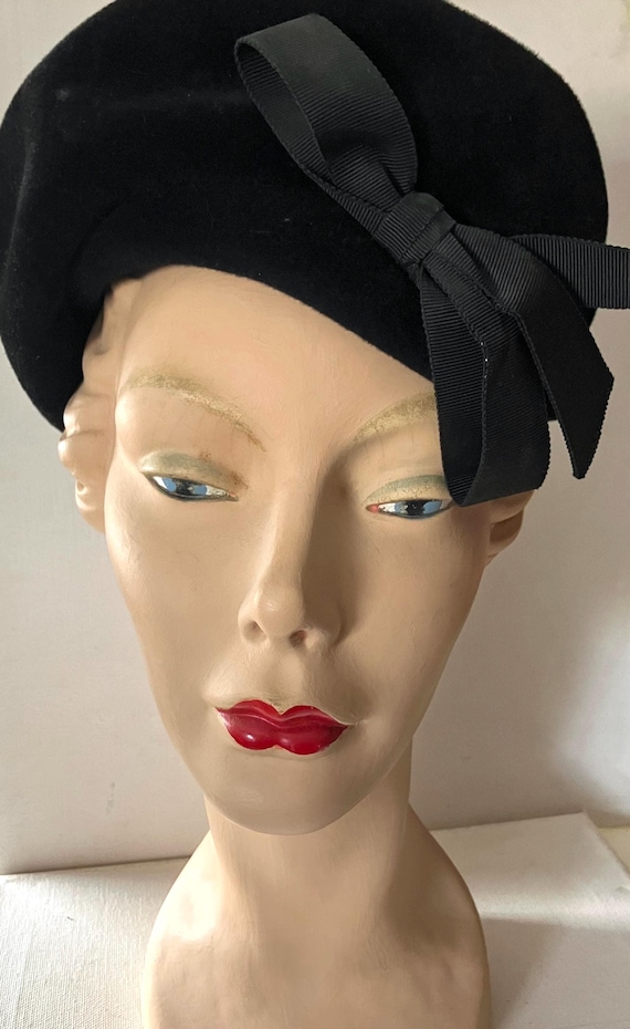 Vintage Velour Hat Made in Italy Vintage 1920s B. Forman Co. Riviera Italian Made Black  main image 3