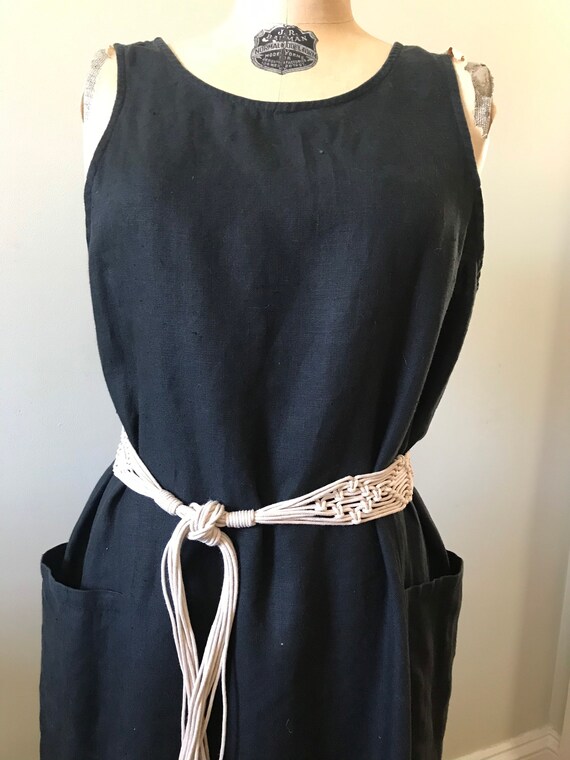 Vintage Linen Dress / Black Linen Tank Dress / Su… - image 9
