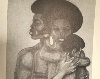 Vintage 70&#39;s Poster Art / 70&#39;s Afro American Family Poster Art