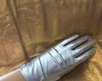 Vintage Hansen Party Gloves / Siver Party Gloves / 1970's Silver Gloves /Wrist Length Gloves/ Size 6 1/2