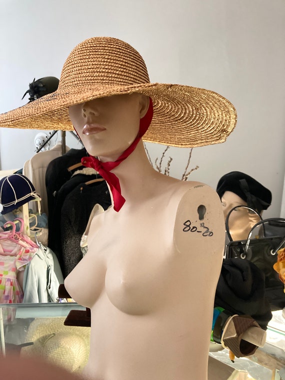 Straw Hat• Wide Brim Sun Hat• Vintage Straw Sun/G… - image 8