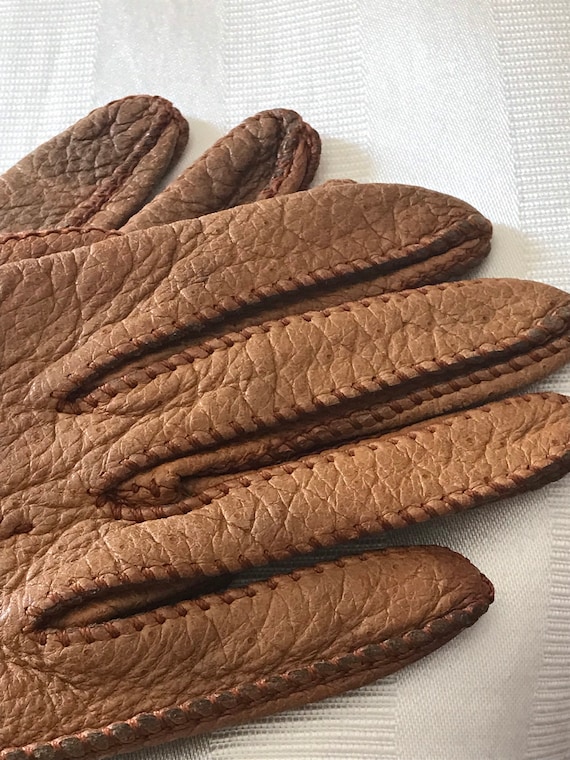 小物 DENTS PECCARY LEATHER GLOVES 8 D-BROWN Brown Peccary Leather Gloves - Junior's