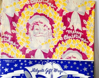 Vintage Milgate  1940&#39;s &#39;Santa&#39; Merry Christmas Wrapping Paper /Vintage Christmas Gift Wrap / 40s Xmas Gift Wrap