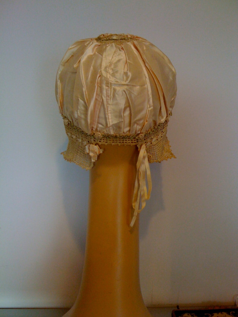 Antique Sleep Bonnet / Silk Satin Sleeping Bonnet/ Wedding Cap image 3