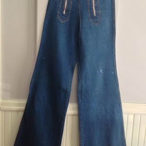 1970'S French Bell Bottom Jeans / Vintage Denim Bell Bottoms image 1