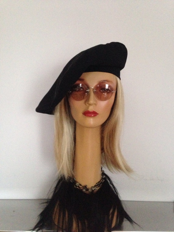 Vintage Hat • Black Wool  Oversized Beret •Avant-… - image 3