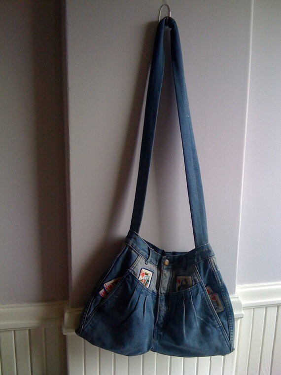 1980's Demin  BlueJean Shoulder Bag with Playing … - image 1
