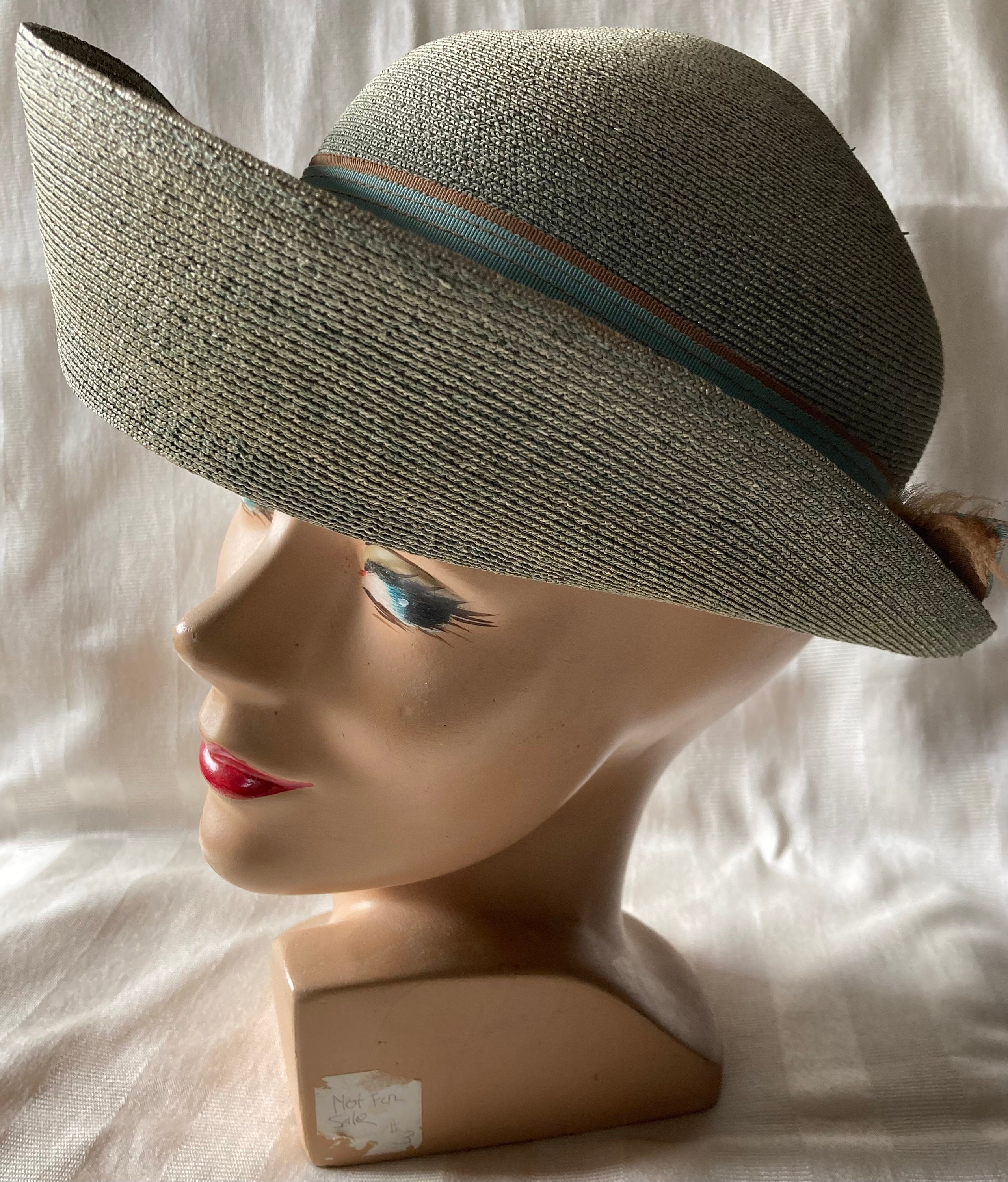 Schiaparelli Vintage 50/60s Wide-Brim Ribbed Sun Hat, ribbon Tail, 23”/58cm EUC? ?? Rare Vintage 1950s/60s Schiaparelli Paris Straw Sun Hat  main image 2