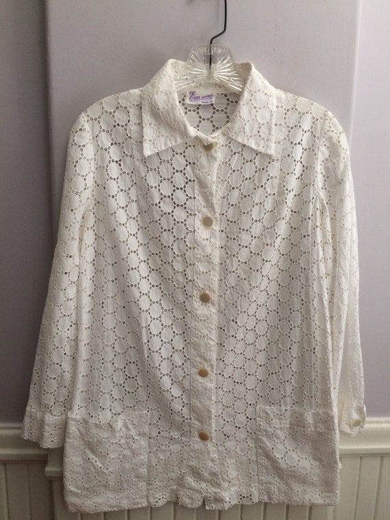 1970's Cotton Eyelet Blouse / 70's Cotton Eyelet B