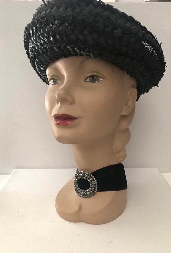 Vintage Straw Boater Hat • Ladies Black Straw Boater … Gem