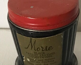 Morse Shoe Black Patent  Leather Conditioner For Shoes & Handbags•Shoe Store, Providence Rhode Island•AdvertisingStore Products•Art Deco Jar