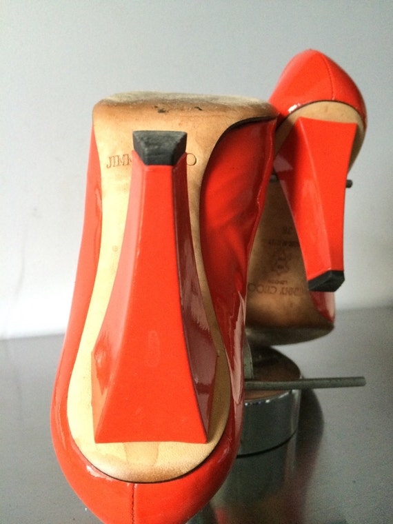 Schoenen damesschoenen Pumps Vintage Jimmy Choo oranje lakleer schoen 