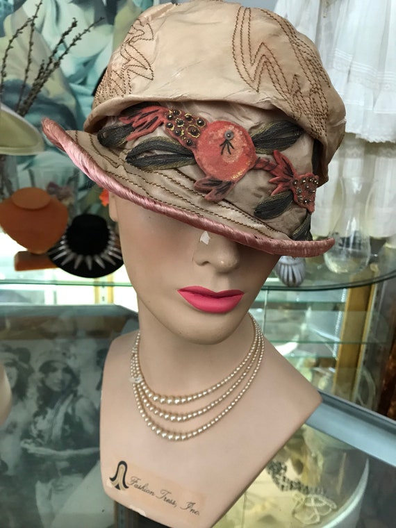 1920's Silk Cloche Hat / Vintage 1929's Cloche / M