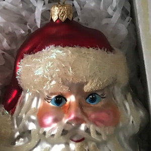 Vintage Xmas Ornaments/ Santa Head Ornament/ Hand Painted/ Mouth Blown Ornament/ Vintage Christmas