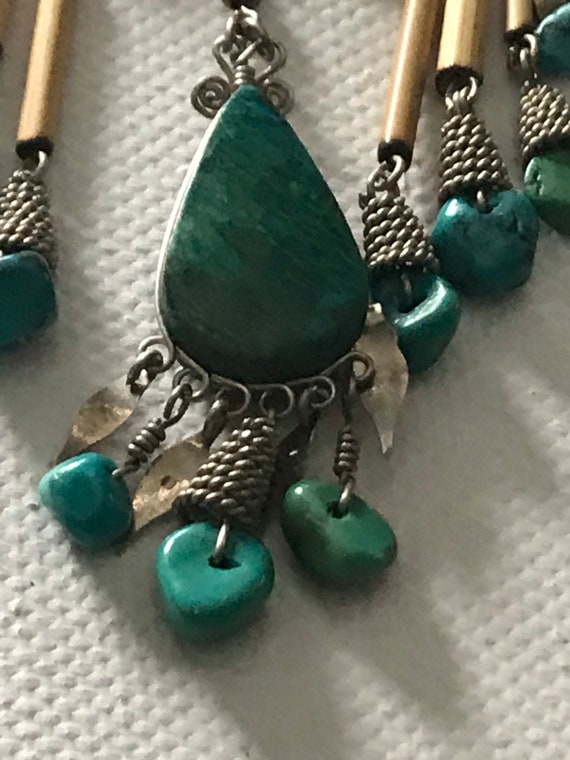 Vintage Jewelry/Turquoise Tribal Bib Necklace/ 19… - image 9