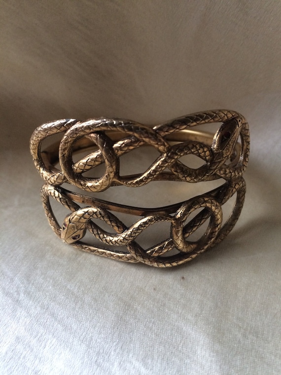 Vintage Snake Bracelet / Gold Tone Entwined Snake… - image 1