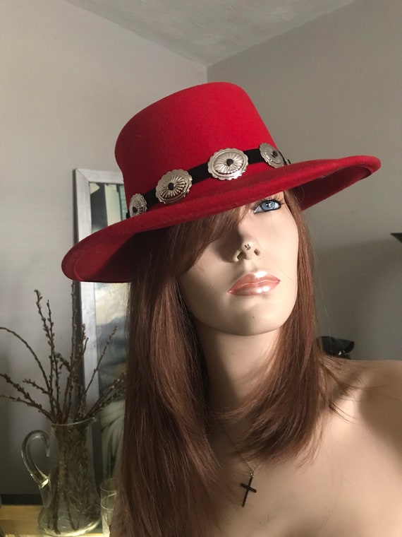 Vintage Red Wool Hat / Red Hat Society/ Red Wool … - image 1